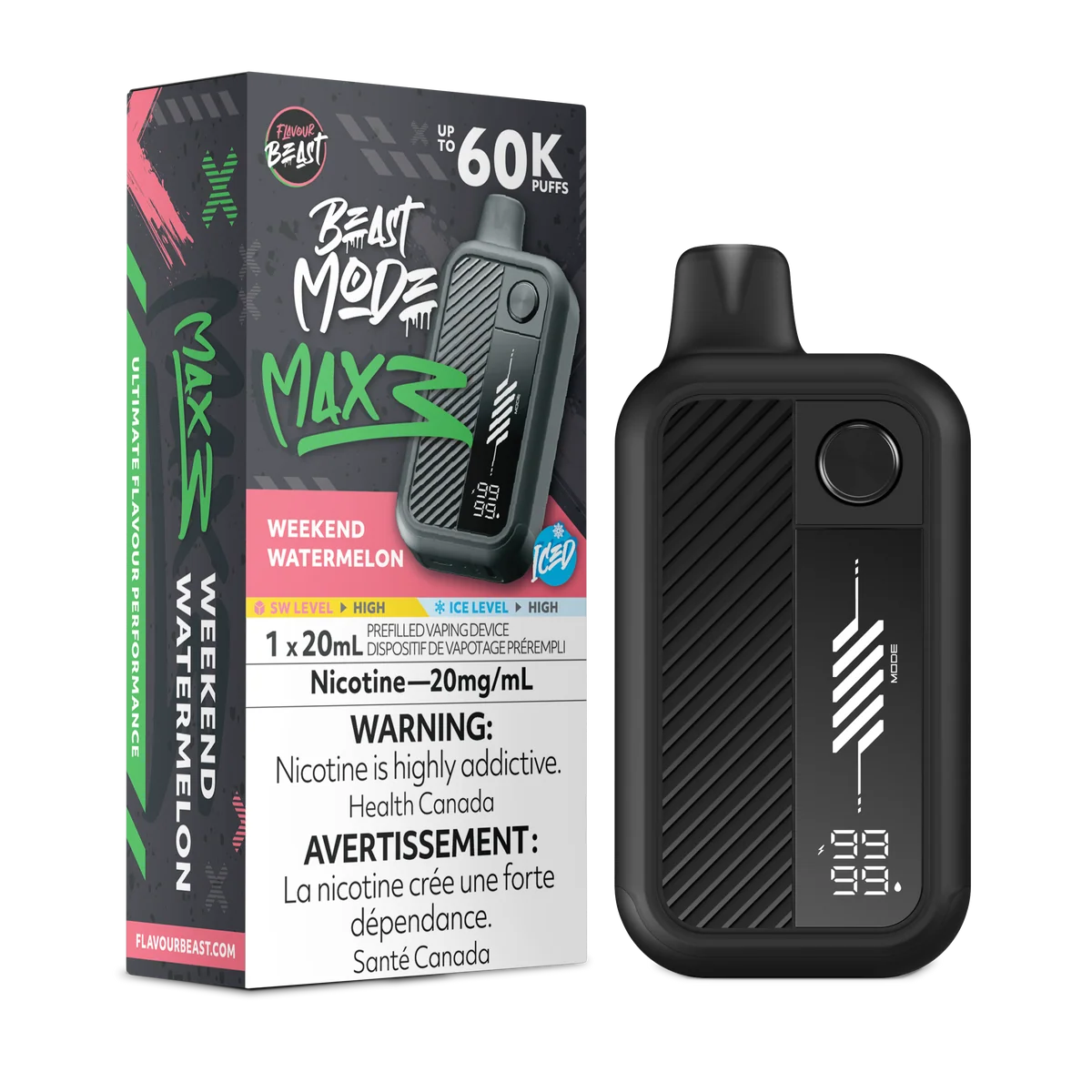 Flavour Beast Mode Max 3 60k Weekend Watermelon Ice 20mg/mL Disposable (Provincial)