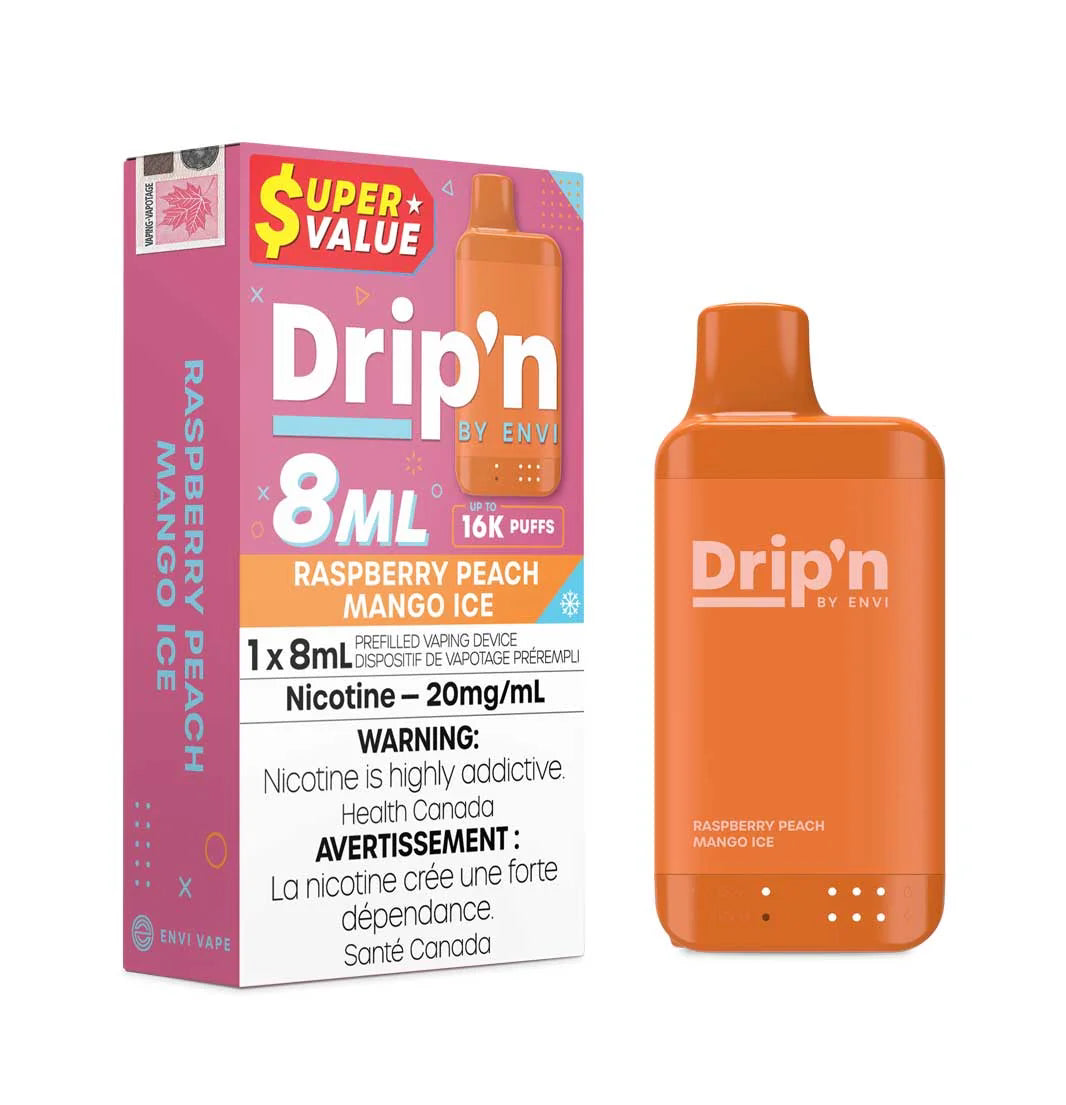 Drip’n 16k Raspberry Peach Mango Ice 20mg/mL Disposable (Provincial)