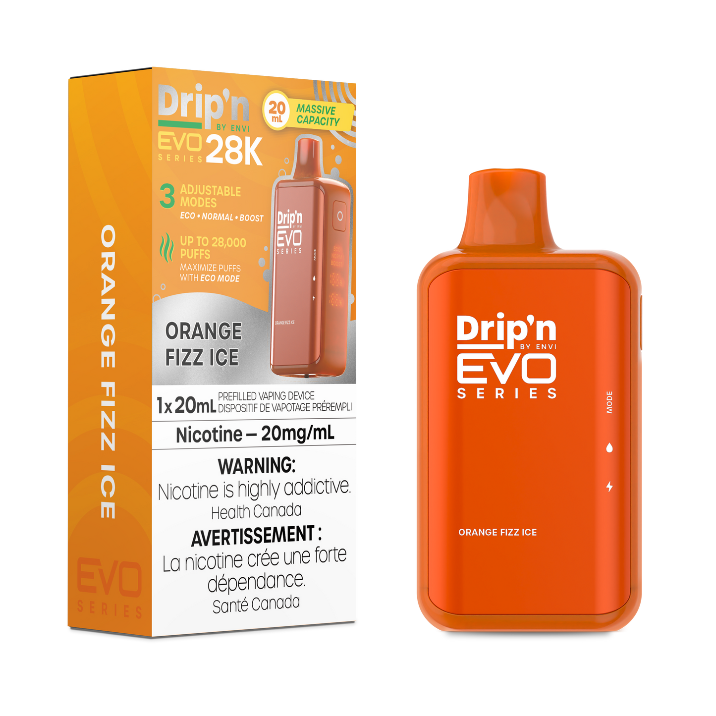 Drip’n EVO 28k Orange Fizz Ice 20mg/mL disposable (provincial)