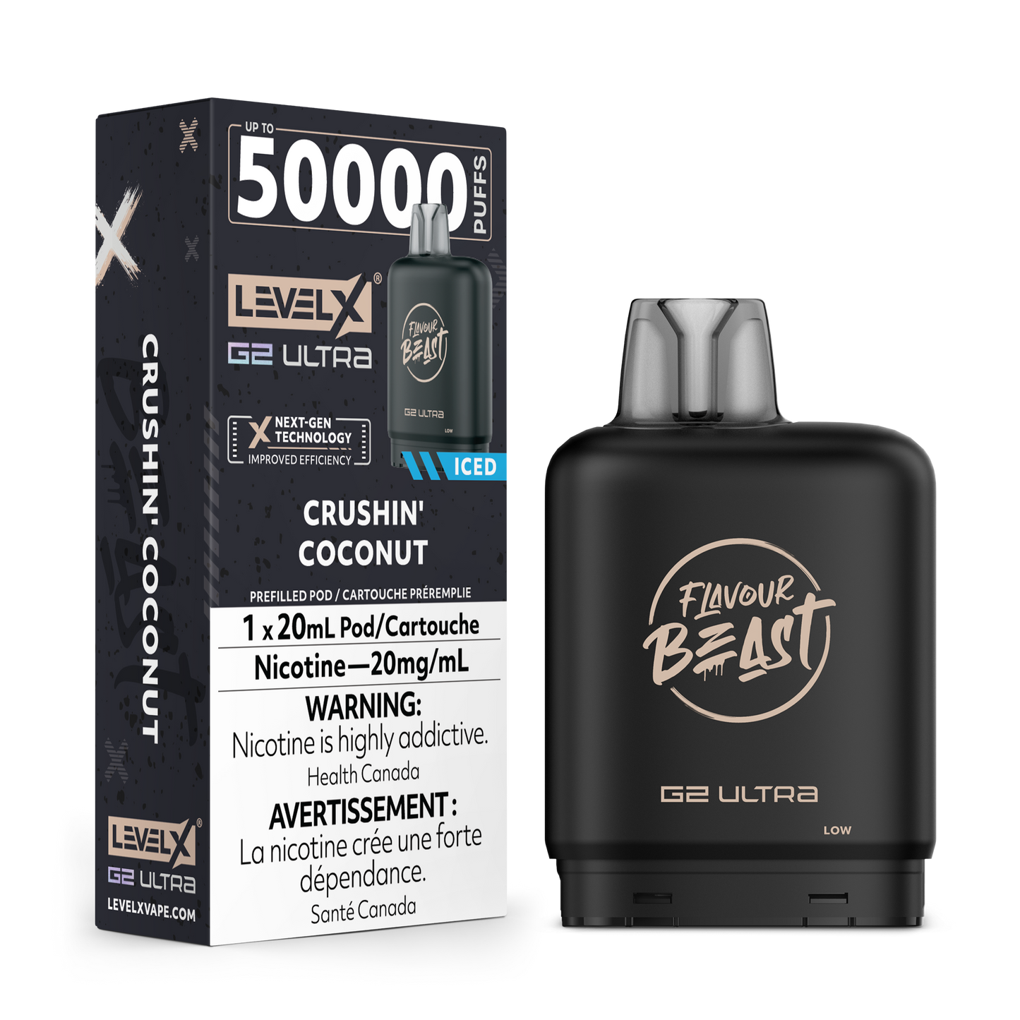 Flavour Beast Level X G2 Ultra Crushin’ Coconut Iced 50k Puffs Pod (Provincial)