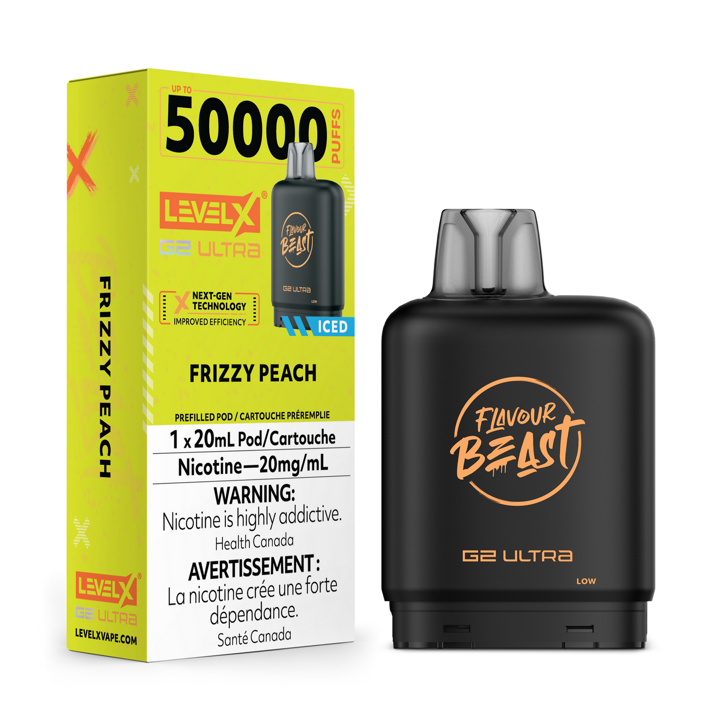 Flavour Beast Level X G2 Ultra Frizzy Peach Iced 50k Puffs Pod (Provincial)