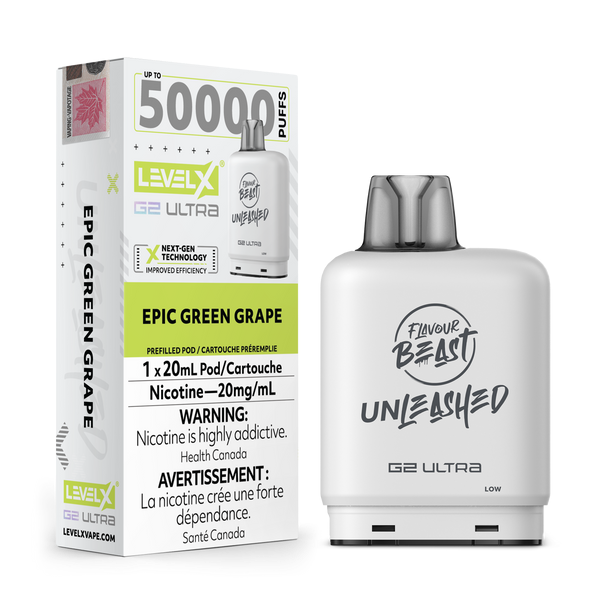 Flavour Beast Unleashed Level X G2 Ultra pod 50k Epic Green Grape 20mg/mL (Provincial)