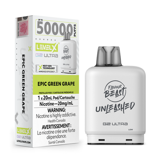 Flavour Beast Unleashed Level X G2 Ultra pod 50k Epic Green Grape 20mg/mL (Provincial)