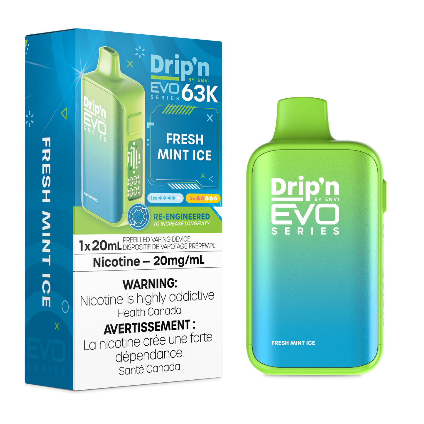 Drip’n by Envi EVO 63k Disposable - Fresh Mint Ice 20mg/mL disposable (Provincial)