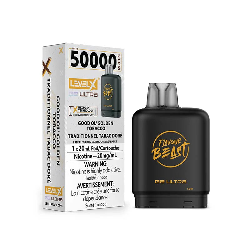 Flavour Beast Unleashed Level X G2 Ultra pod 50k Good Ol’ Golden Tobacco 20mg/mL (Provincial)