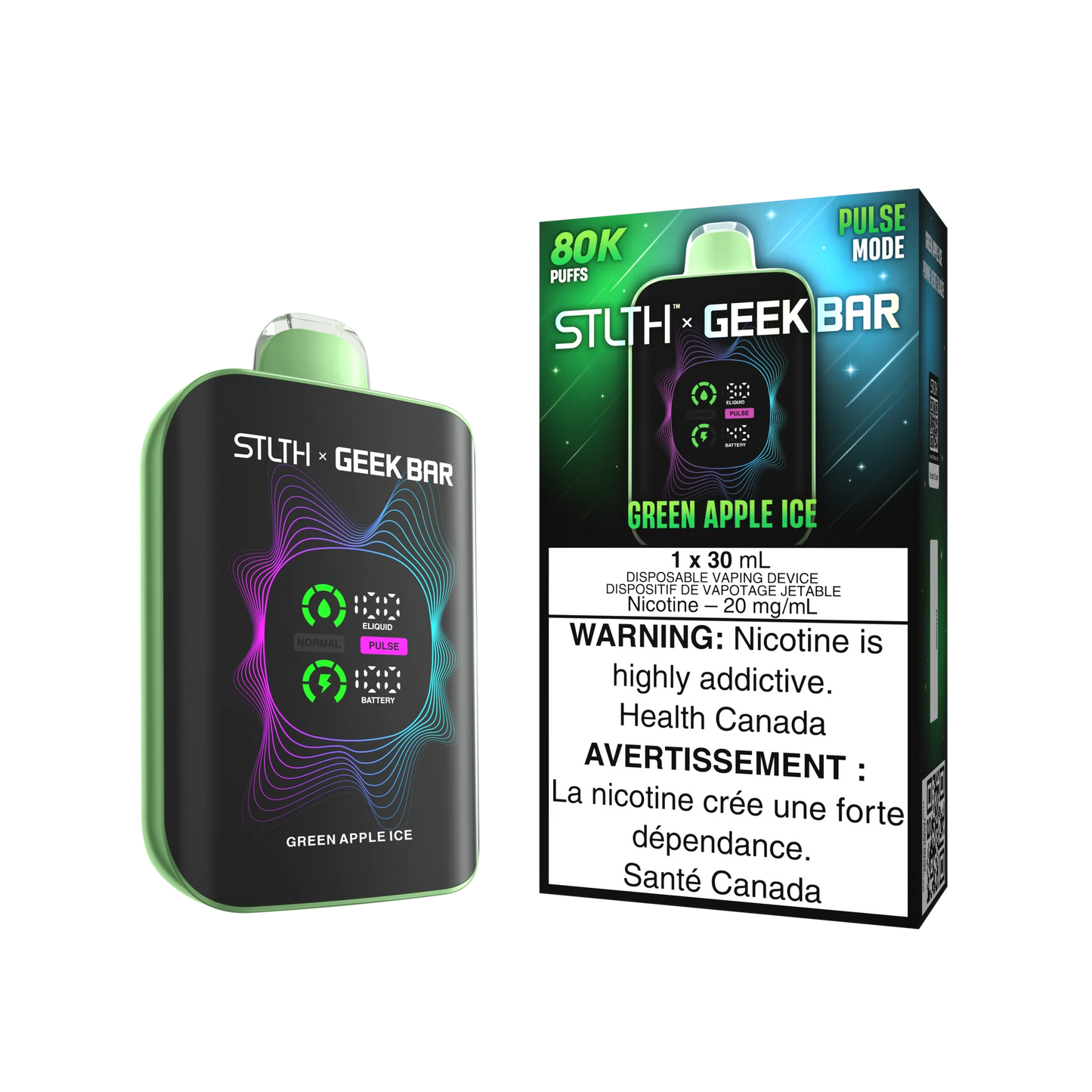 Stlth X Geek Bar 80k Green Apple Ice Disposable 20mg/mL (Provincial)