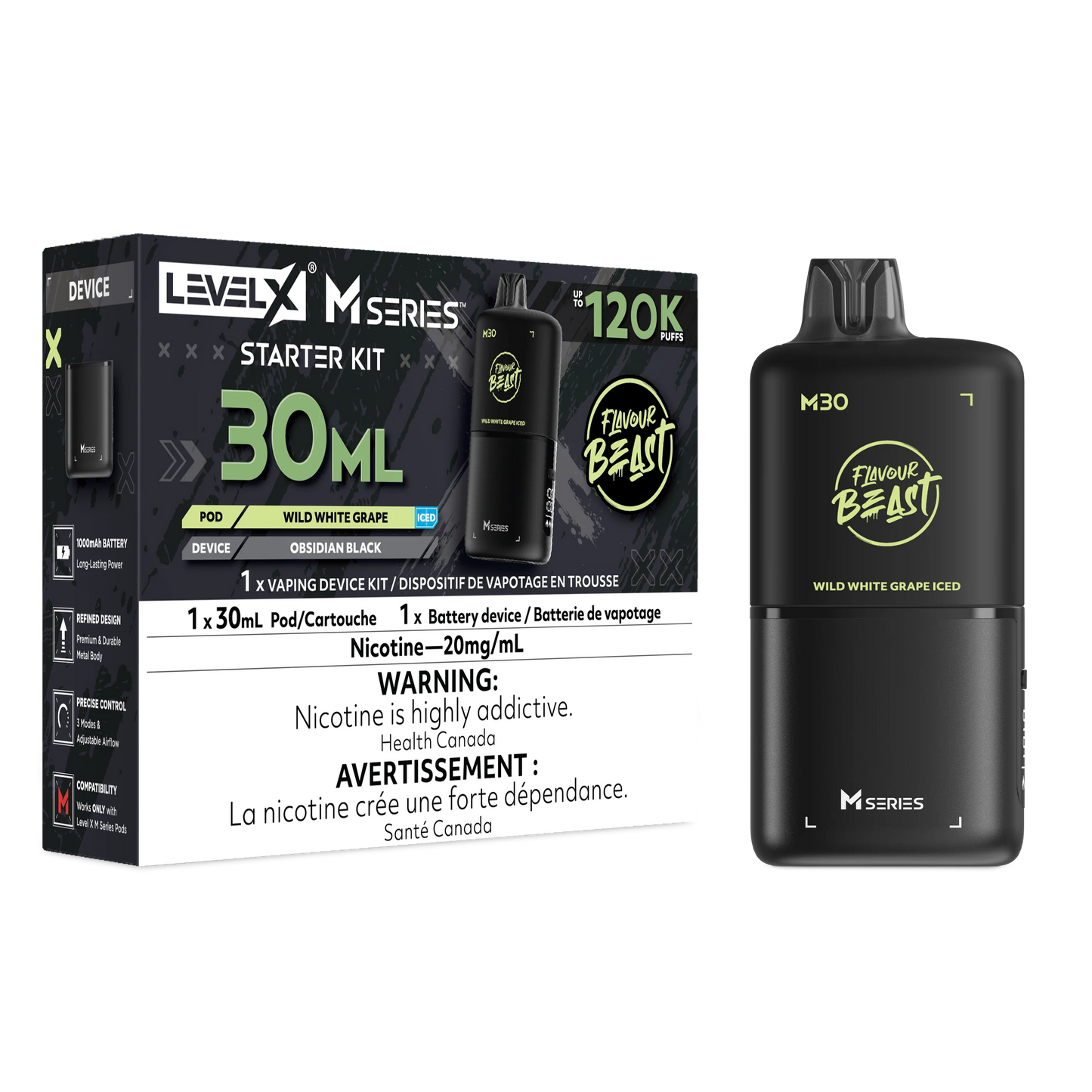 Flavour Beast Level X M series Starter Kit - Wild White Grape Iced 120k 20 mg/30ml(provincial)