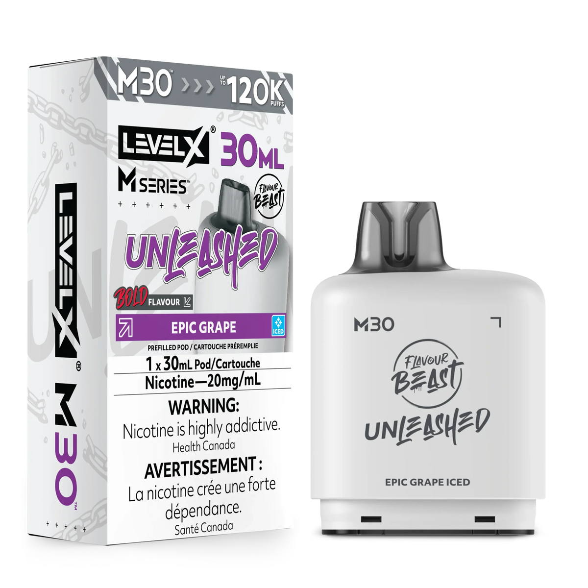 Flavour Beast Unleashed LevelX M Series pod 120k Epic Grape Iced 20mg 30ml (Provincial)