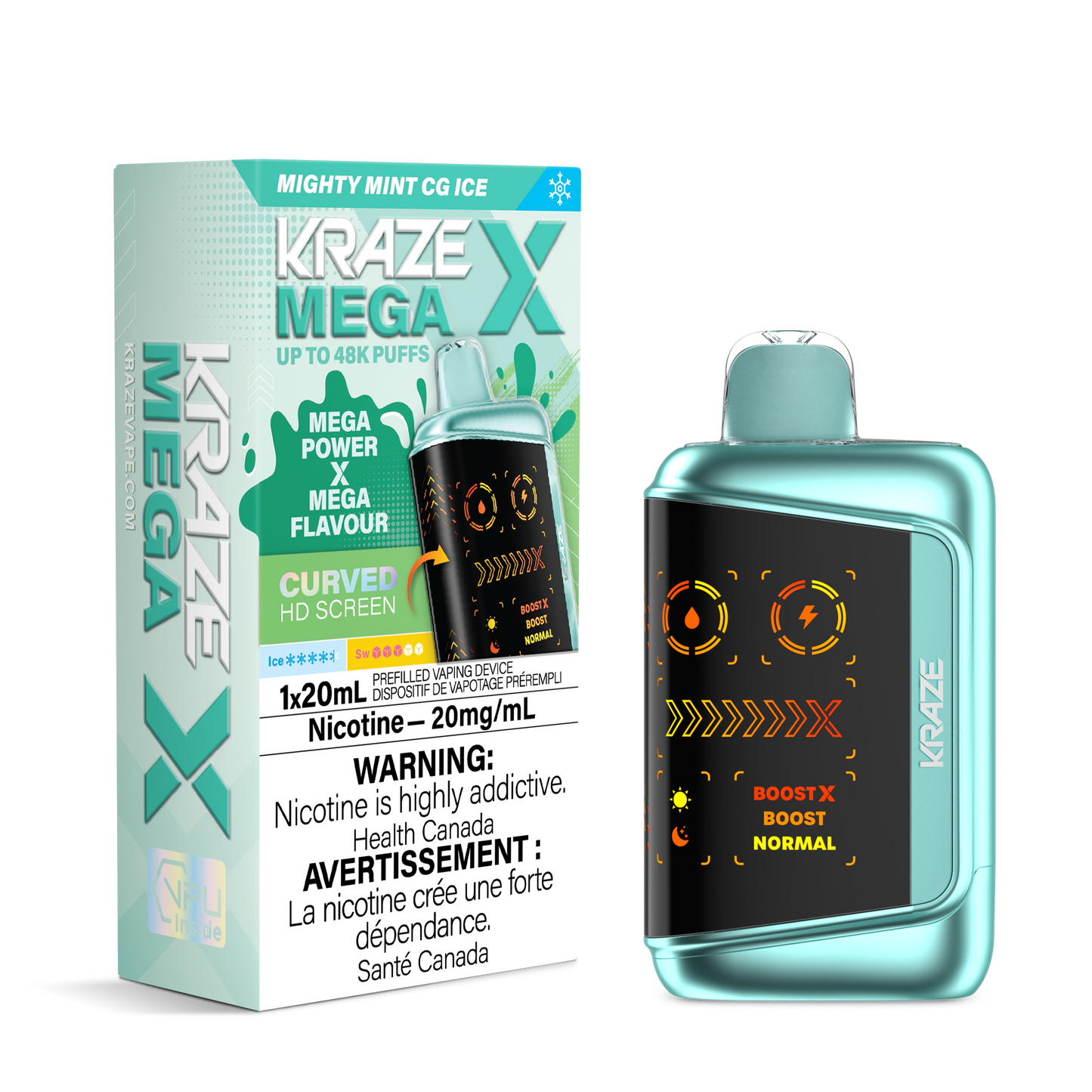 Kraze Mega X 48K Mighty Mint CG Ice 20 mg/mL disposable (Provincial)