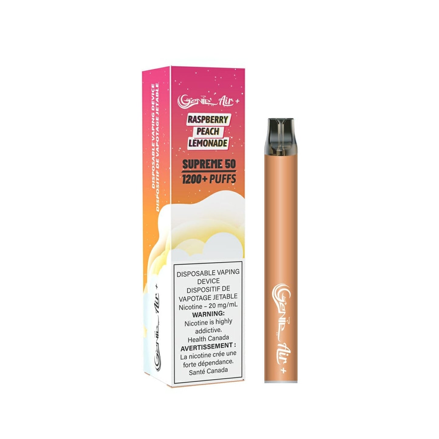 Genie air raspberry peach lemonade 1200 puff 20mg/mL disposable